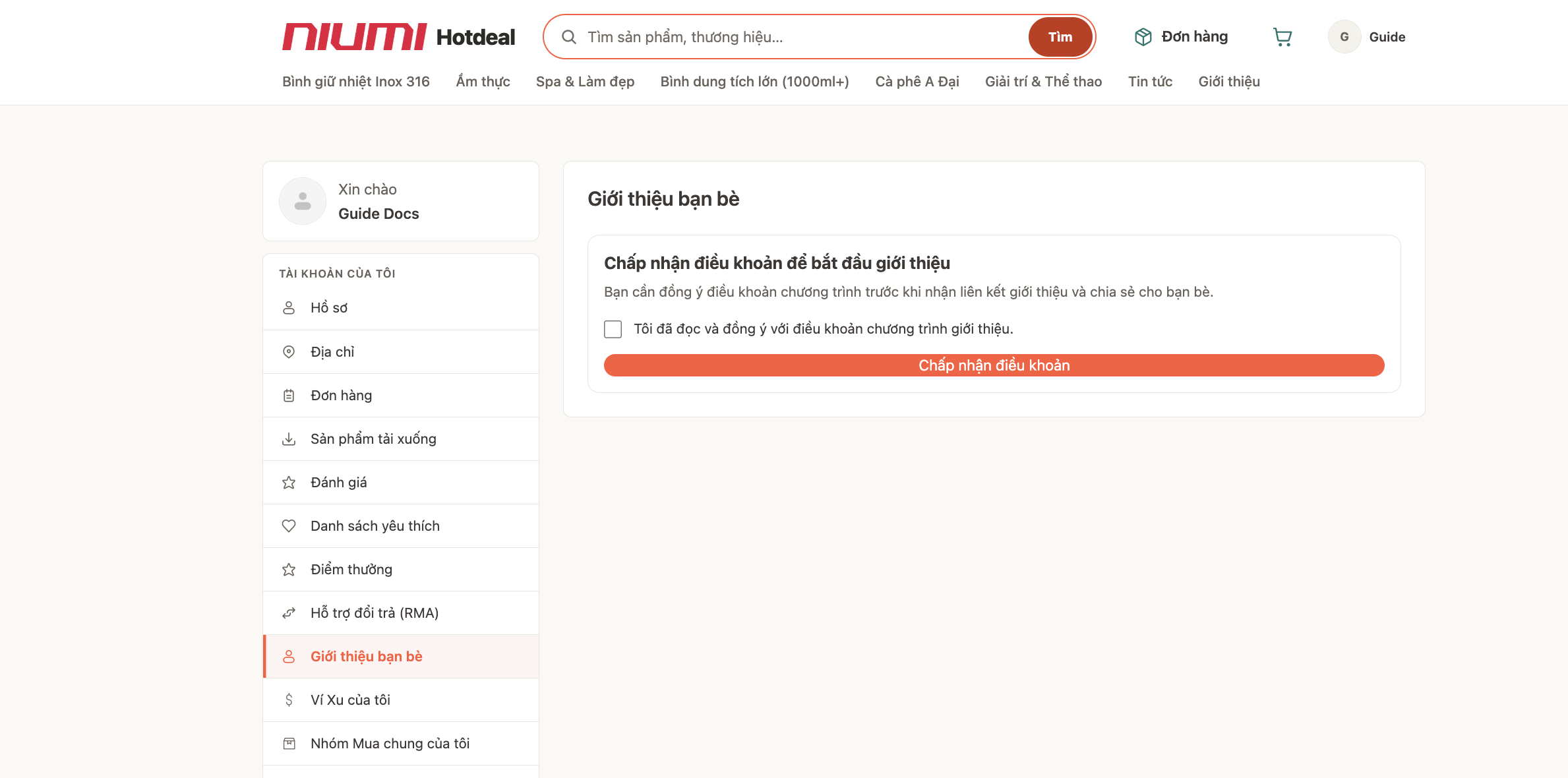 Màn hình chấp nhận điều khoản giới thiệu